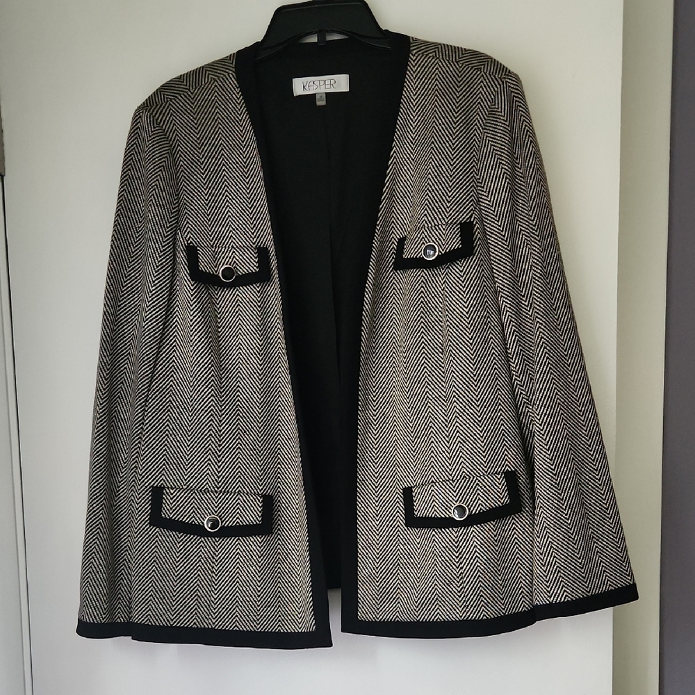 Kasper Women's Black and White Herringbone Blazer